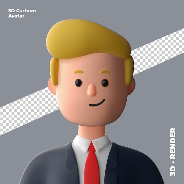 3D-Cartoon-Avatar isoliert in 3D-Rendering