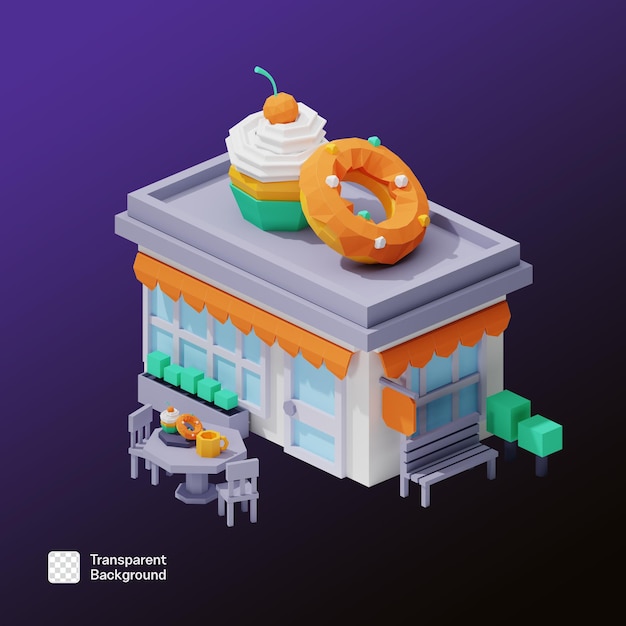 3d cartoon bakery shop with desserts