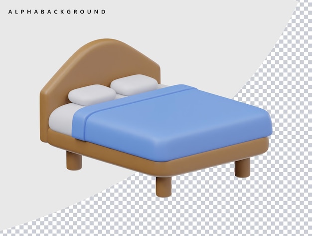 3D-Cartoon-Bett mit Kissen und blauer Decke