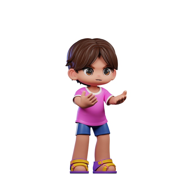 3d Cartoon Boy com camisa rosa pose de raiva