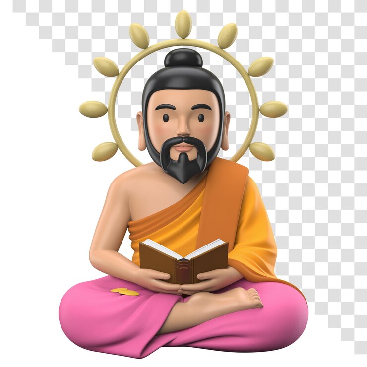 PSD 3d cartoon buddha meditating with book