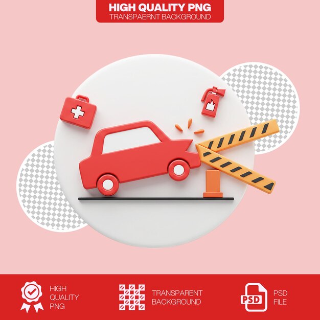 3D Cartoon Car Crash with Safety Elements