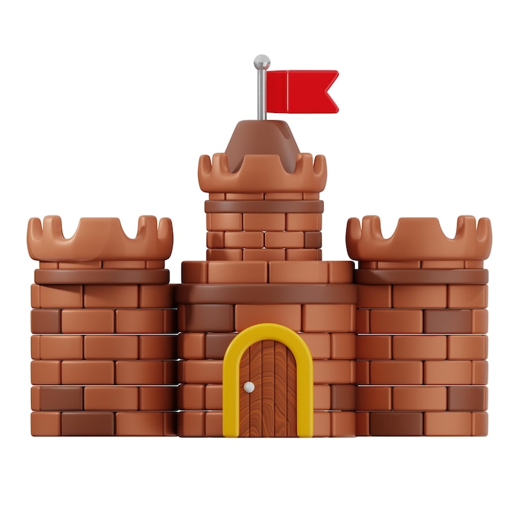 PSD 3d cartoon castle with flag