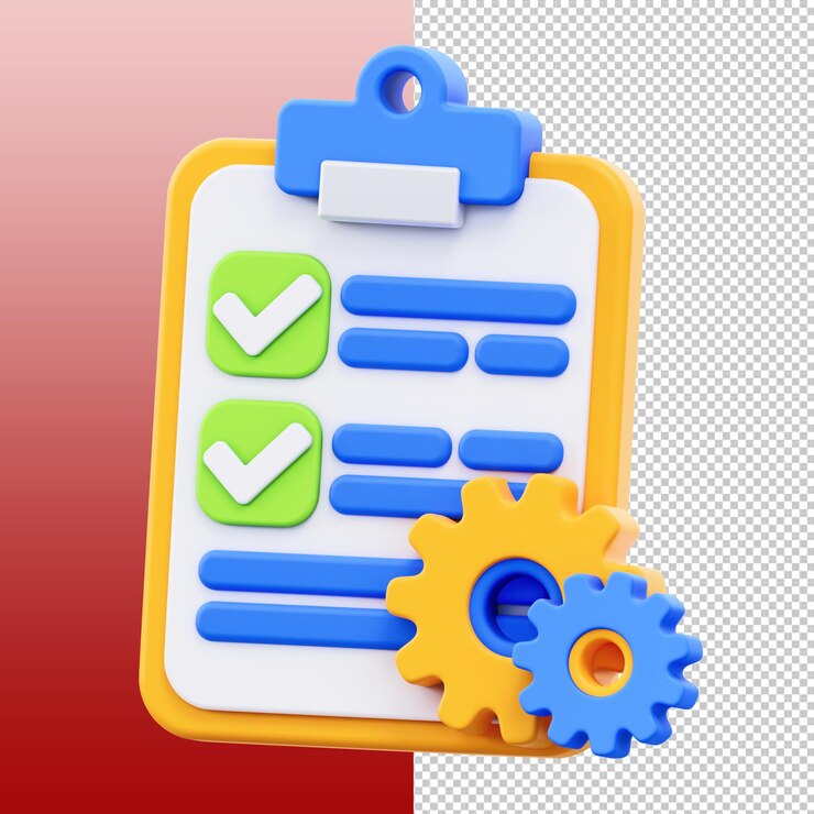 PSD 3d cartoon checklist and gear icon