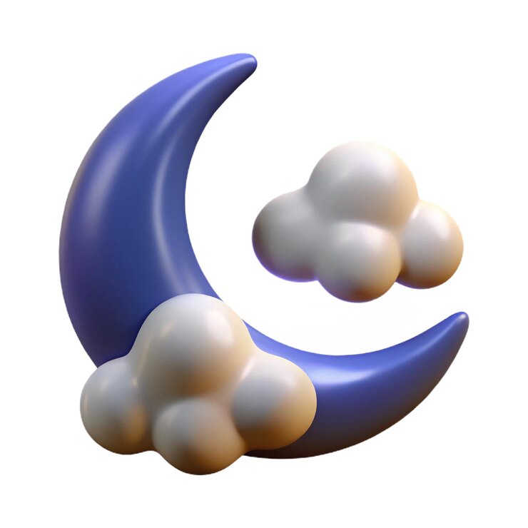 PSD 3d cartoon crescent moon and clouds