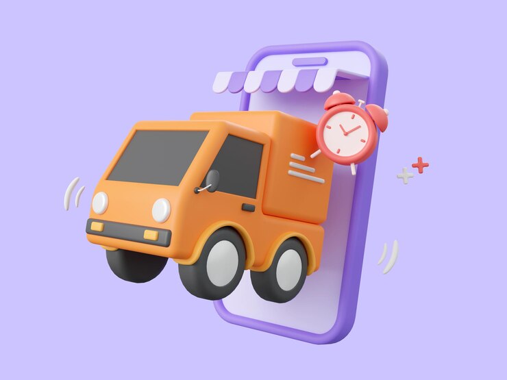 3d cartoon design illustration of Shopping online and Ontime delivery by truck