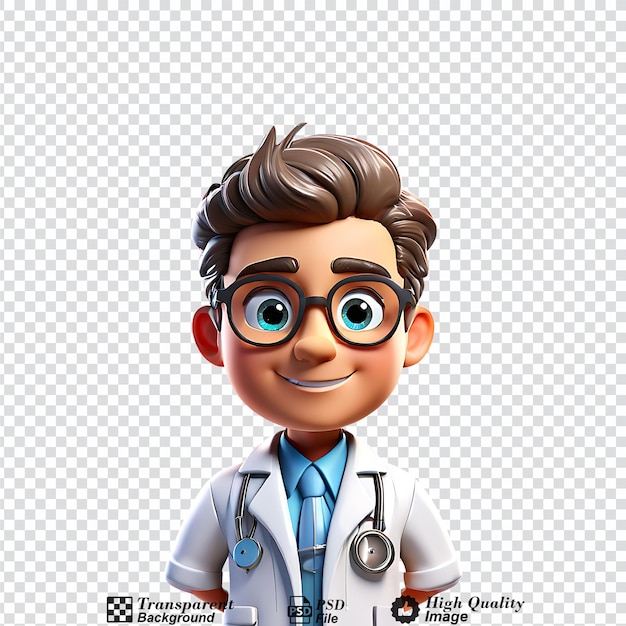 PSD 3d-cartoon-doktor mit einem halben körper auf durchsichtigem hintergrund