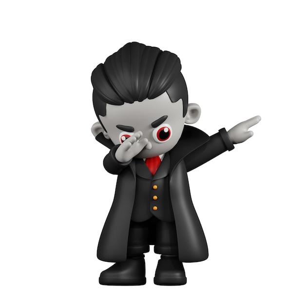 PSD 3d-cartoon-dracula-vampir zeigt dab-pose