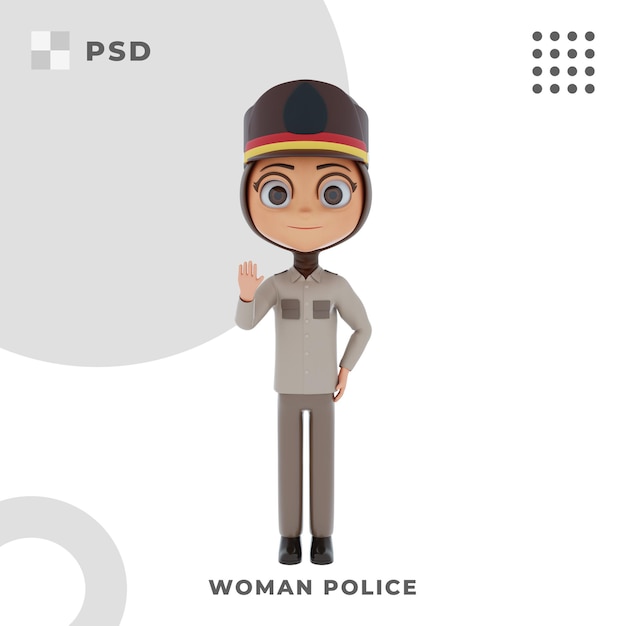 3d-cartoon-figur der polizistin mit pose