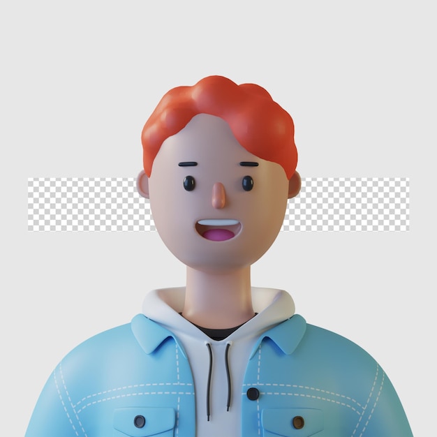 3D-Cartoon-Figur mit Jeansjacke in 3D-Rendering isoliert