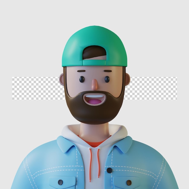 3D-Cartoon-Figur mit Jeansjacke in 3D-Rendering isoliert