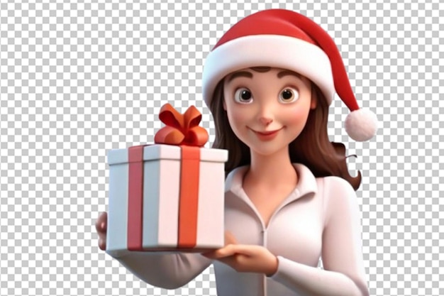 PSD 3d-cartoon-frau bekommt oder gibt eine geschenkbox für das neue jahr