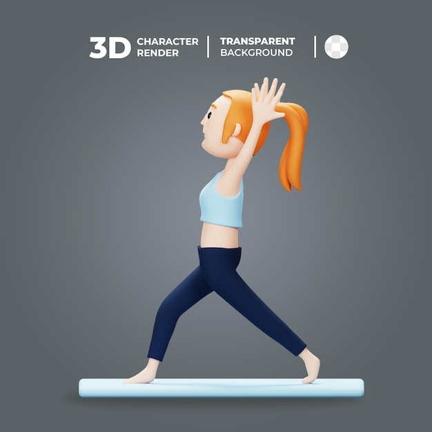 PSD 3d-cartoon-frau macht yoga-pose