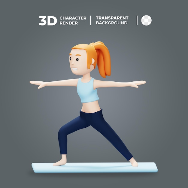 3D-Cartoon-Frau macht Yoga-Pose