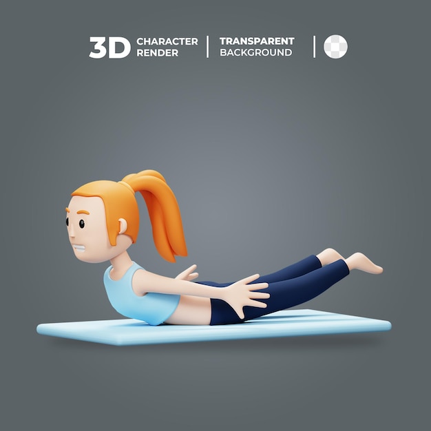 3D-Cartoon-Frau macht Yoga-Pose