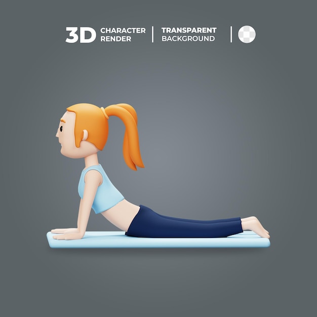 3d-cartoon-frau macht yoga-pose