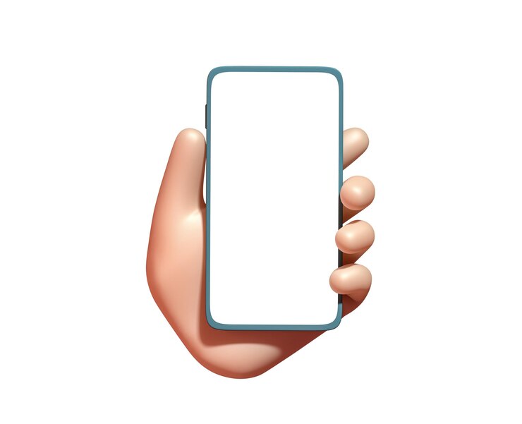 3d cartoon hand holding smartphone isolated background Mobile phone mockup 3d render illustration