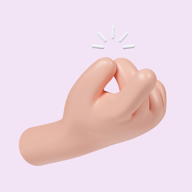 3D-Cartoon-Hand-Snap-Geste mit einem goldenen Klang und einem leichten Hautton-Symbol, isoliert auf rosa Hintergrund 3D-Rendering-Illustration