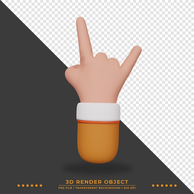 3D-Cartoon-Handgeste mit orangefarbener und weißer Kleidungsfarbe