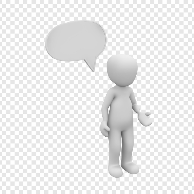3D Cartoon Human Figure with Speech Bubble