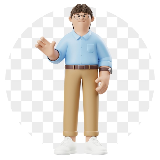 3D Cartoon Man Waving Hello