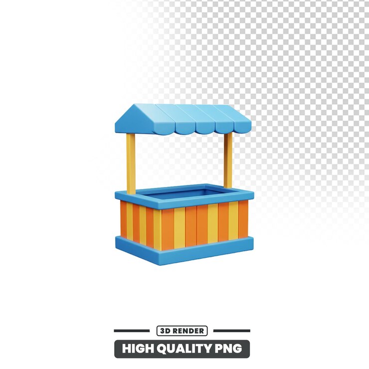 PSD 3d cartoon market stall render