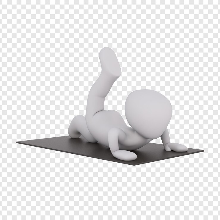 PSD 3d-cartoon-menschenfigur, die eine yoga-pose auf einer matte ausführt