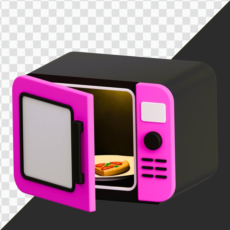 PSD 3d cartoon microwave with pizza