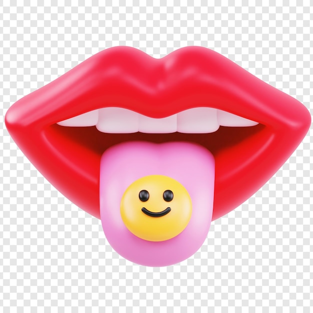 3D cartoon mouth with a tongue and smiley face