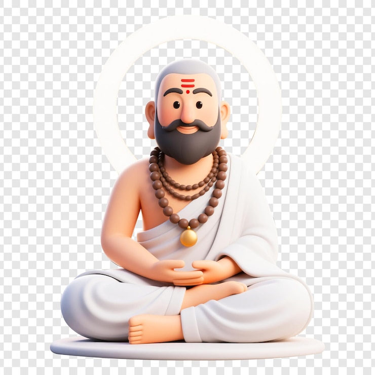 PSD 3d cartoon of a meditating sage with a halo