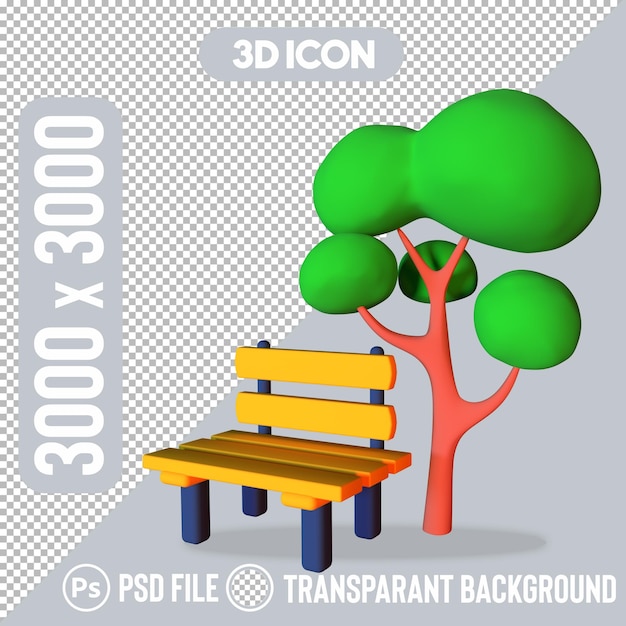 3D Cartoon Park Bench and Tree Icon