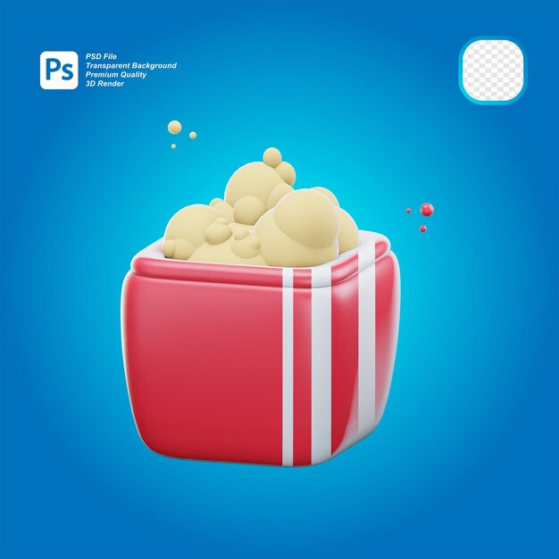 PSD 3d-cartoon-popcorn-eimer-symbol isoliert auf durchsichtigem hintergrund3d-illustration