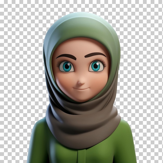 3d-cartoon-porträt eines muslimischen mädchens, isoliert auf transparentem hintergrund, png-psd