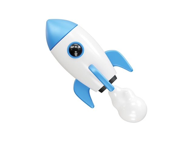 3D-Cartoon-Raketen-Schiff, das in den Weltraum gestartet wird