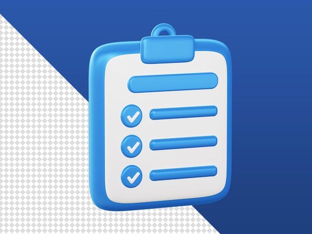 3D-Cartoon rendert blaue Checkliste Buchnotizen Erinnerungssymbole für UI UX Web Mobile Apps Anzeigendesigns