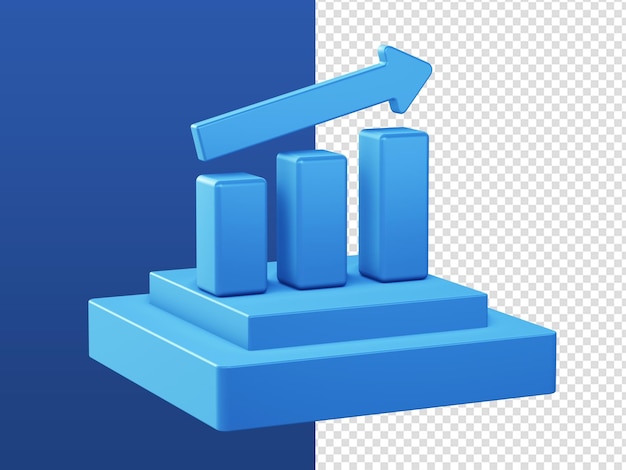 3D-Cartoon rendert blaue Finanzwachstums-Balkendiagrammsymbole mit Podium für UI-UX-Web-Mobile-Apps-Designs