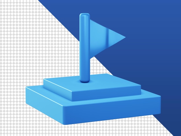 3d-cartoon rendert blaue flaggensymbole mit podium für ui ux web mobile apps ads designs