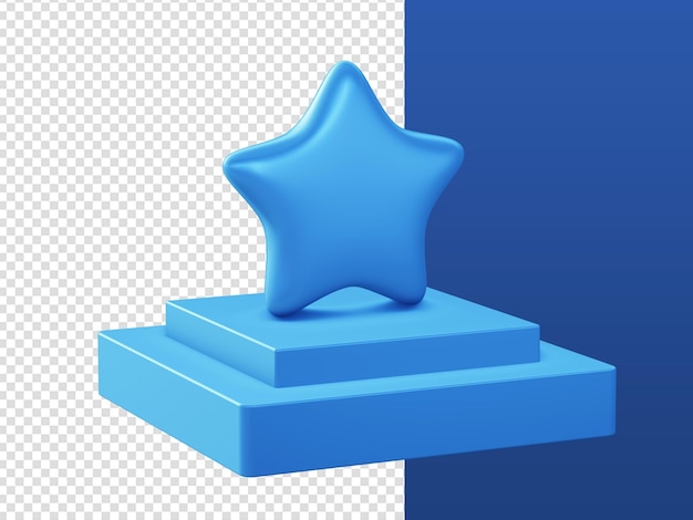 3D-Cartoon rendert blaue Star-Favoriten-Gewinner-Icons mit Podium für UI-UX-Web-Apps-Werbedesigns