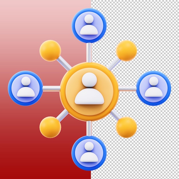 3D cartoon representation of a social network or connection structure