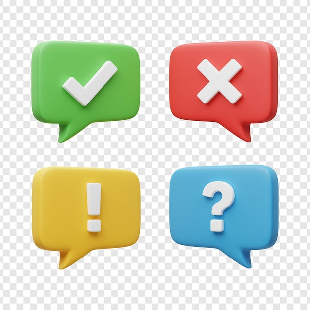 3D Cartoon Speech Bubbles with Icons on transparent background