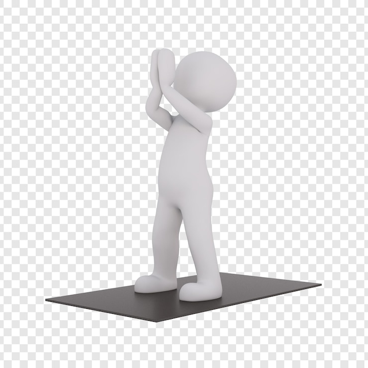 PSD 3d cartoon stick figure practicing yoga