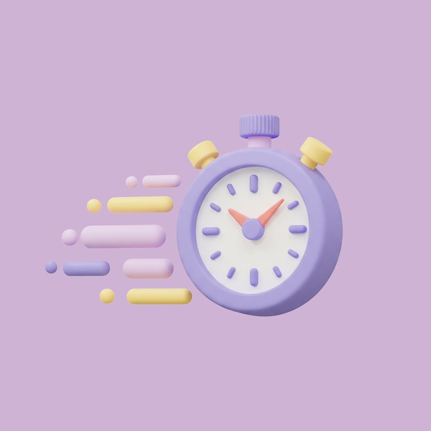 3D Cartoon Stopwatch Representing Speed and Time