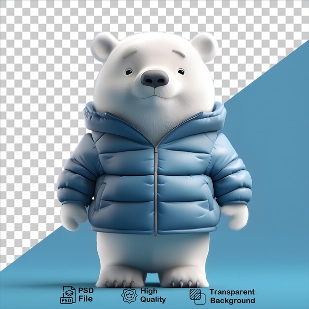 3d-cartoon weißer eisbär mit jacke, isoliert auf durchsichtigem hintergrund, png-datei enthalten