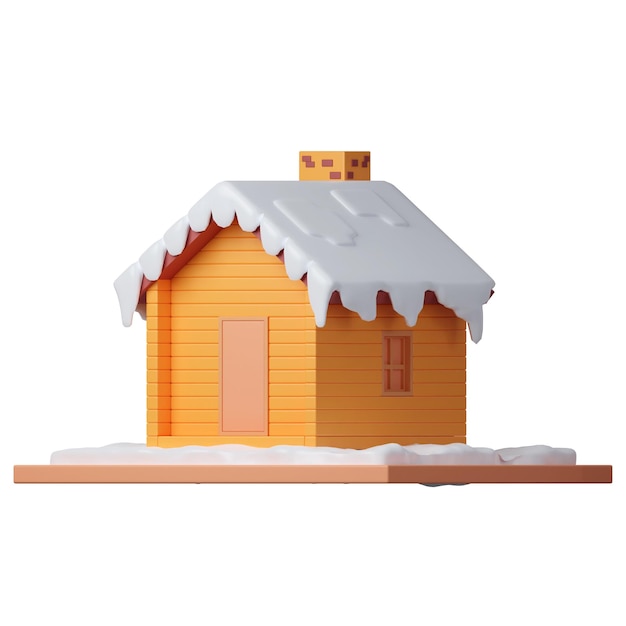 3d casa de Navidad y icono de nieve decorativo minimalista árbol de forma cónica festiva decoración de vacaciones de Año Nuevo elemento de diseño 3d en estilo de dibujos animados icono aislado sobre fondo blanco ilustración 3d