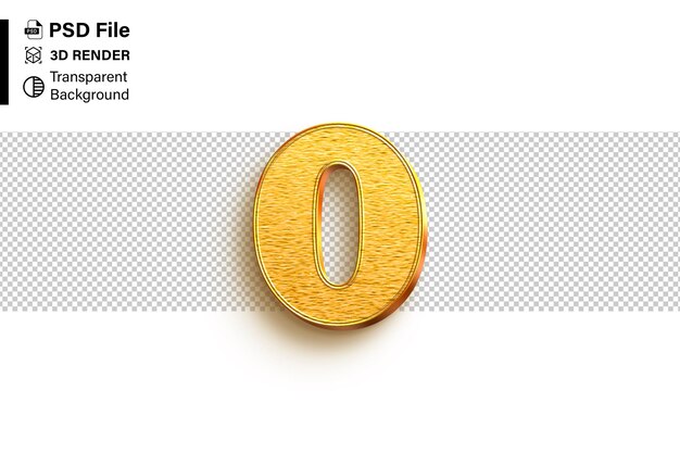 3d Cero Número 0 Brillo dorado aislado sobre un fondo transparente