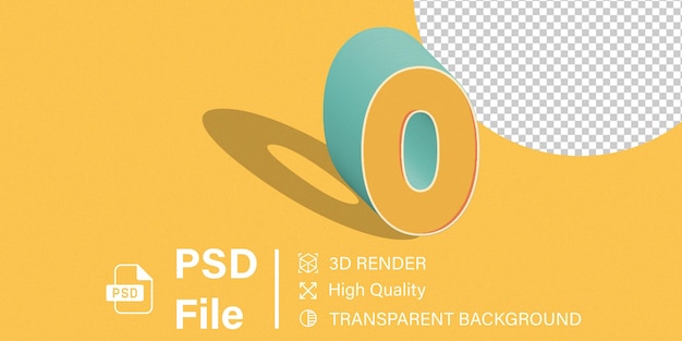 3d Cero Número 0 Color amarillo aislado sobre un fondo transparente