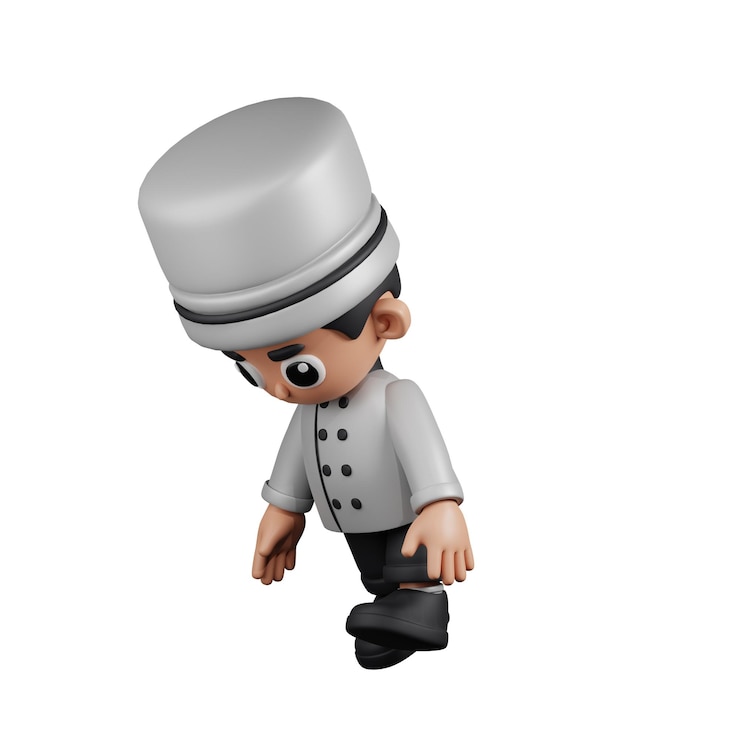 PSD 3d character chef tired walk pose