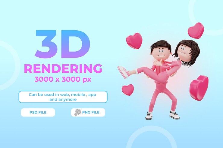 PSD 3d character couple valentine illustration object