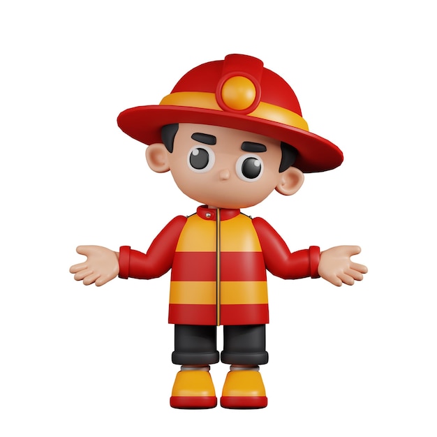 3d Character Firefighter Doing The No Idea Pose