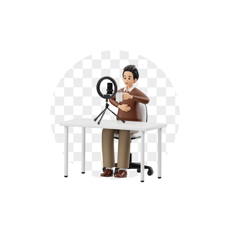PSD 3d character man is streaming live on social media